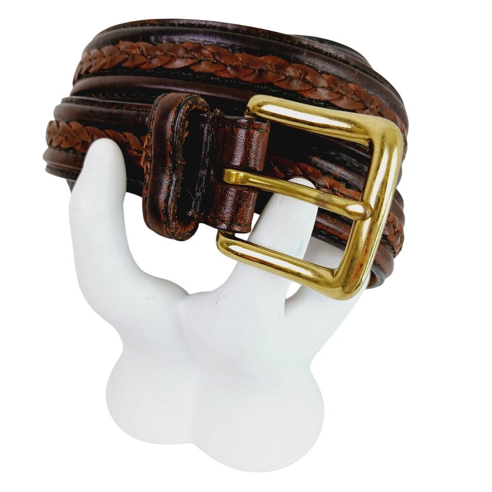 Men's SZ 50 1" Oil Tanned Leather Belt Brass Buckle 2-Tone Brown Braided Detail